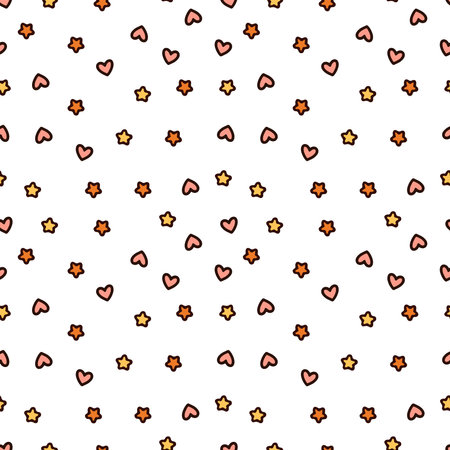 Seamless pattern with red and orange hearts on a white backgroundのイラスト素材