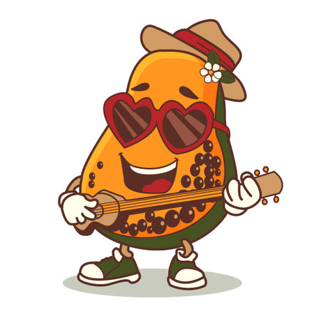 Cartoon papaya retro groovy character. Vector illustration on white background. Trendy 70s cartoon style.のイラスト素材