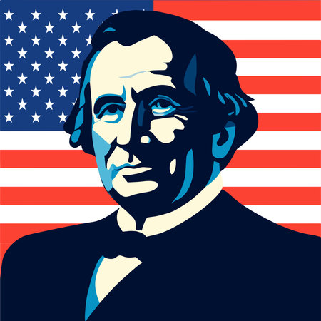 American president Abraham Lincoln on a background of the American flag. Vector illustrationのイラスト素材