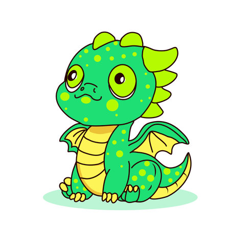 Cute cartoon green dragon isolated on white background. Vector illustration.のイラスト素材