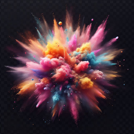Explosion of colored powder. Big explosion of colored powder on a dark background.の素材