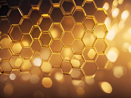Abstract golden honeycomb background. 3d rendering toned image double exposureの素材