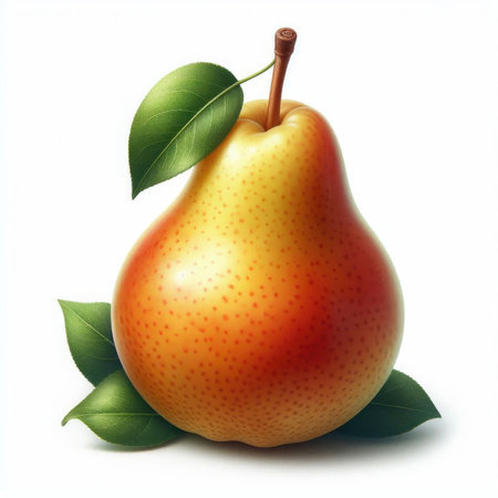 pear with leaf isolated on white background. 3d illustration.の素材