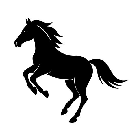 Black silhouette of a galloping horse on a white background. Vector illustrationのイラスト素材