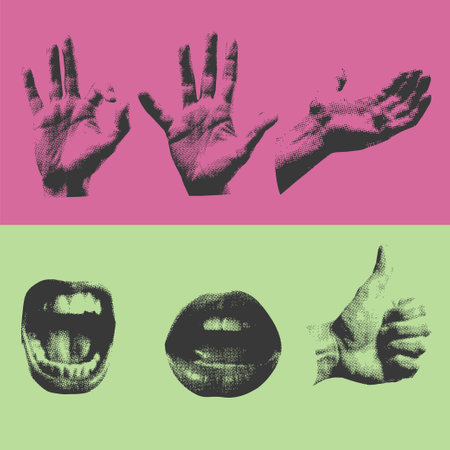 Set of hand gestures. Vector illustration. Grunge style.のイラスト素材