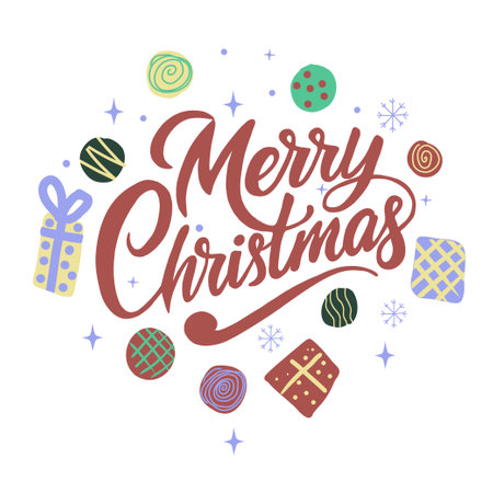 Merry Christmas lettering. Greeting card. Vector illustration.のイラスト素材