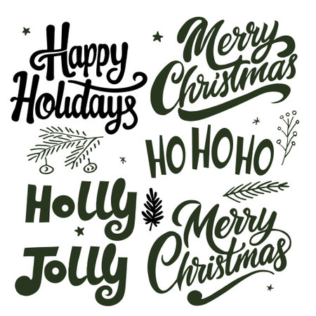 Set of Merry Christmas and Happy New Year hand lettering. Vector illustrationのイラスト素材