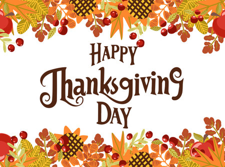 Thanksgiving Day vector greeting card. Hand drawn illustration.のイラスト素材