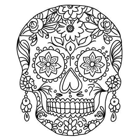 Coloring page sugar skull for adults. Hand drawn vector illustration for Day of the Dead.のイラスト素材