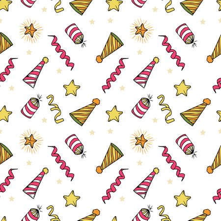 Festive Seamless pattern with hand drawn vector Christmas decor.のイラスト素材