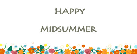 Vector Happy Midsummer banner with meadow fowersのイラスト素材