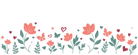 Vector set of decorative doodles spring flowers and butterflies for your design, fabric, wrapping, textile and wallpaperのイラスト素材