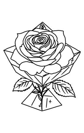 Hand drawn vector illustration of a magic crystal and beautiful roses, esoteric theme, tattoo design.のイラスト素材