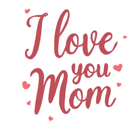 I love you Mom lettering design. Hand drawn vector greeting card.のイラスト素材