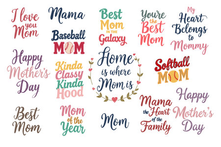 Mother's Day lettering design set. Hand written colorful typography vector fonts.のイラスト素材