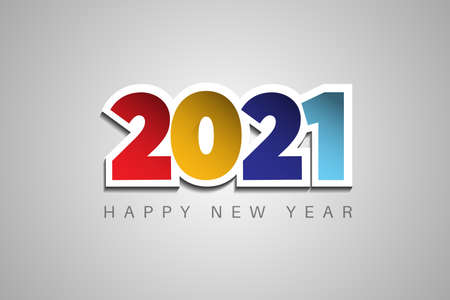 Realistic Happy new year 2021 logo text with shadow.Colored brochure design template, card, banner design vector illustrationのイラスト素材