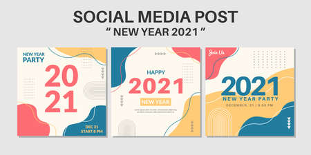 2021 happy new year social media post template collection. Web banner and flyer design vector illustrationのイラスト素材