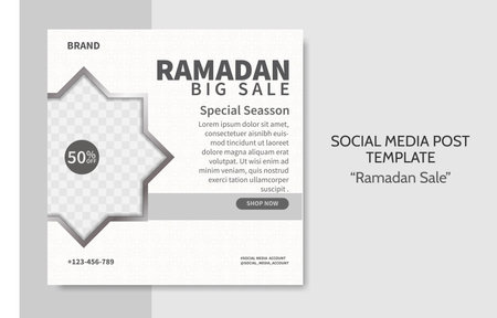 Ramadan Sale social media post template. Web banner advertising with white and grey color style for greeting card, voucher, islamic event. editable vector illustrationのイラスト素材