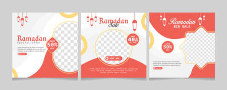 Set of Ramadan Sale social media post template. Web banner advertising with red and golden color style for greeting card, voucher, islamic event. editable vector illustrationのイラスト素材