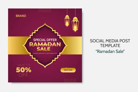 Ramadan Sale social media post template. Web banner advertising for greeting card, voucher, islamic event. editable vector illustrationのイラスト素材