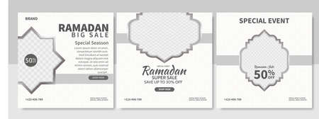 Set of Ramadan Sale social media post template. Web banner advertising for greeting card, voucher, islamic event. editable vector illustrationのイラスト素材