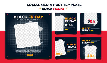 Set of Creative Modern Black Friday sale social media post template  banner collection. best for business promotion. vector illustrationのイラスト素材