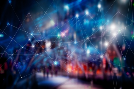 Abstract technology background, blue highlights on dark background. Connection structure. Science. Futuristic polygonal background blur soft focusの写真素材