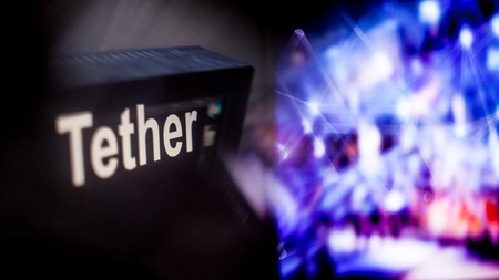 Tether Cryptocurrency token. The behavior of the cryptocurrency exchanges, concept. Modern financial technologies.の写真素材