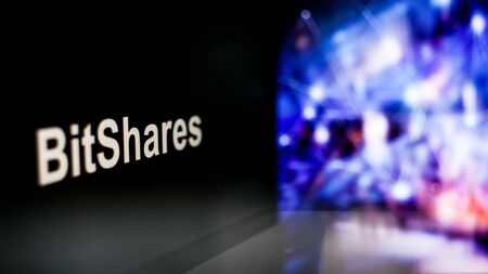BitShares Cryptocurrency token. The behavior of the cryptocurrency exchanges, concept. Modern...