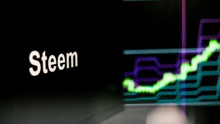 Cryptocurrency token. Rise in price and Growth of quotations, the green graph up. The behavior of...