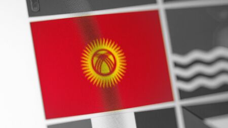 Kyrgyzstan national flag of country. Kyrgyzstan flag on the display, a digital moire effect. News of...