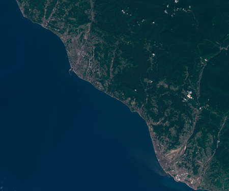 Satellite map of Sochi in Russia , view from space. contains modified Copernicus Sentinel dataの写真素材