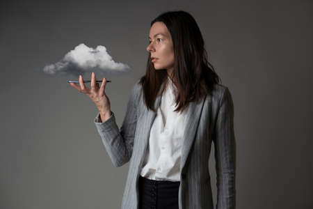 Cloud technologies, concept. Using cloud storage, transferring dataの写真素材
