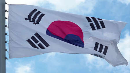 Republic of Korea, flag is fluttering in the wind photo on the background of the sky, outdoors. National flagの写真素材