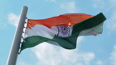 India, flag is fluttering in the wind photo on the background of the sky, outdoors. National flagの写真素材