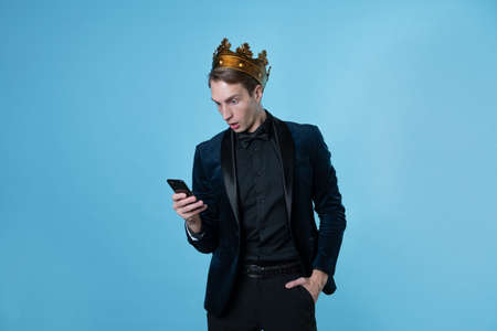 To become the best, the concept of a careerist. Businessman in a crown, ambitious managerの写真素材
