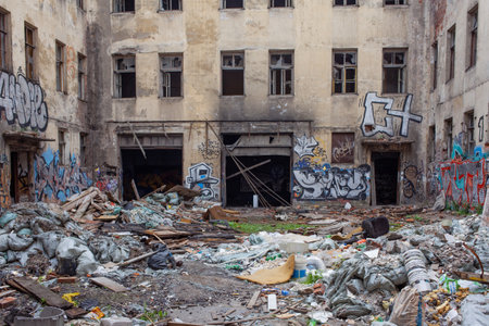 SAINT PETERSBURG, RUSSIA - June, 2019: The ruins of a burned or bombed city buildingのeditorial素材