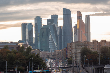 MOSCOW, RUSSIA - AUGUST 7, 2019: City view, Moscow city in the distance, old quarters in the foregroundのeditorial素材