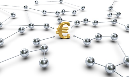 A Euro Symbol connected through several network knotsの写真素材