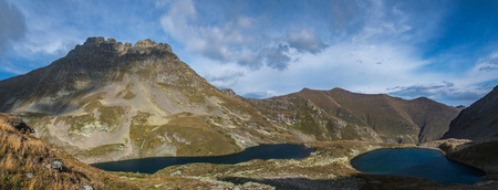 Mount Zagedan and Urup lakes from which the river originates Left Urup. Caucasus mountains....