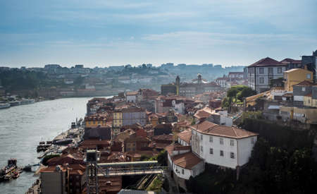The cty streets and river of porto oporto city in portugal at sunset