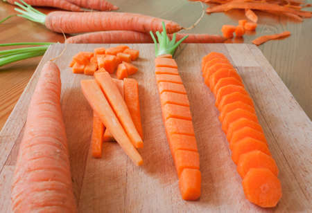 Several cutting of carrott, slices, pieces, sectionsの写真素材