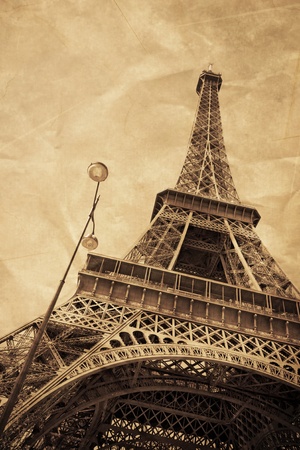The Eiffel Tower as an old postcard from Parisの写真素材