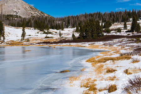 Bellamy Lake frozen over in Medicine Bow National Forest