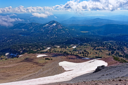 Vista from Lassen Peak in Lassen Volcanic National Park, Californiaの写真素材