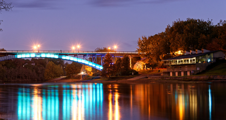 Anzac Parade Bridge at dusk, Hamilton, New Zealandの写真素材