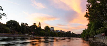 Sunset from Parana Park in Hamilton East, overlooking the Waikato River and central Hamiltonの写真素材
