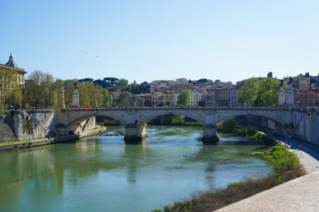 Ponte Vittorio Emanuele II, a bridge across the Tibor in Rome, Italyの写真素材