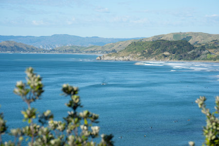 Okitu & Wainui beaches, popular East Coast surfing beaches near Gisborne, New Zealandの写真素材