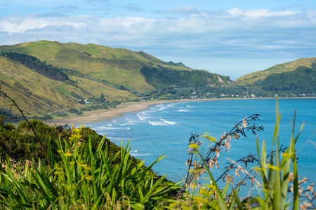 Makorori Beach, a surf beach near Gisborne, East Coast, New Zealandの写真素材